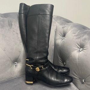 Tory Burch Black Pebbled Leather Knee High Boots
